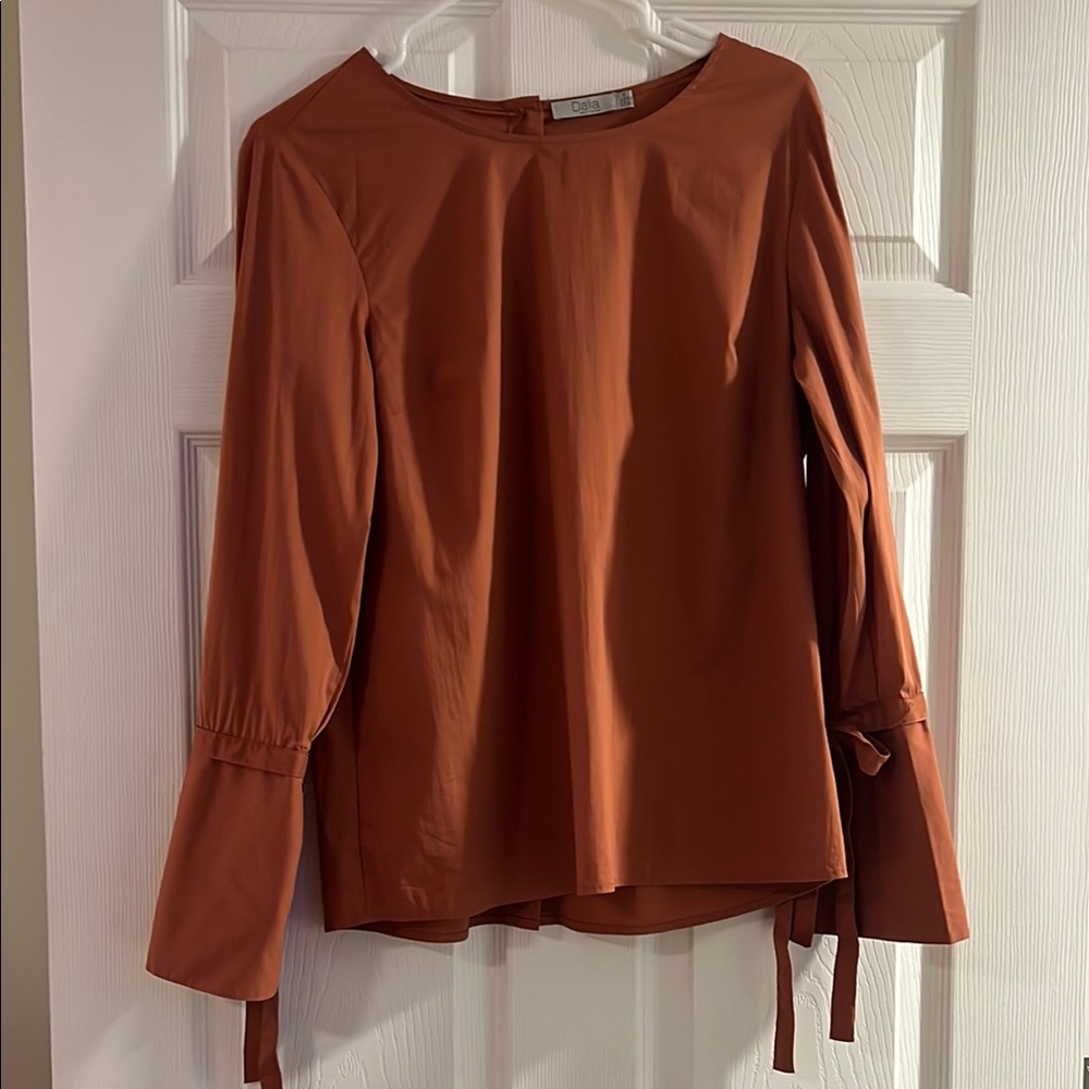 Dalia Rust Tie Cuff Long-Sleeve Blouse